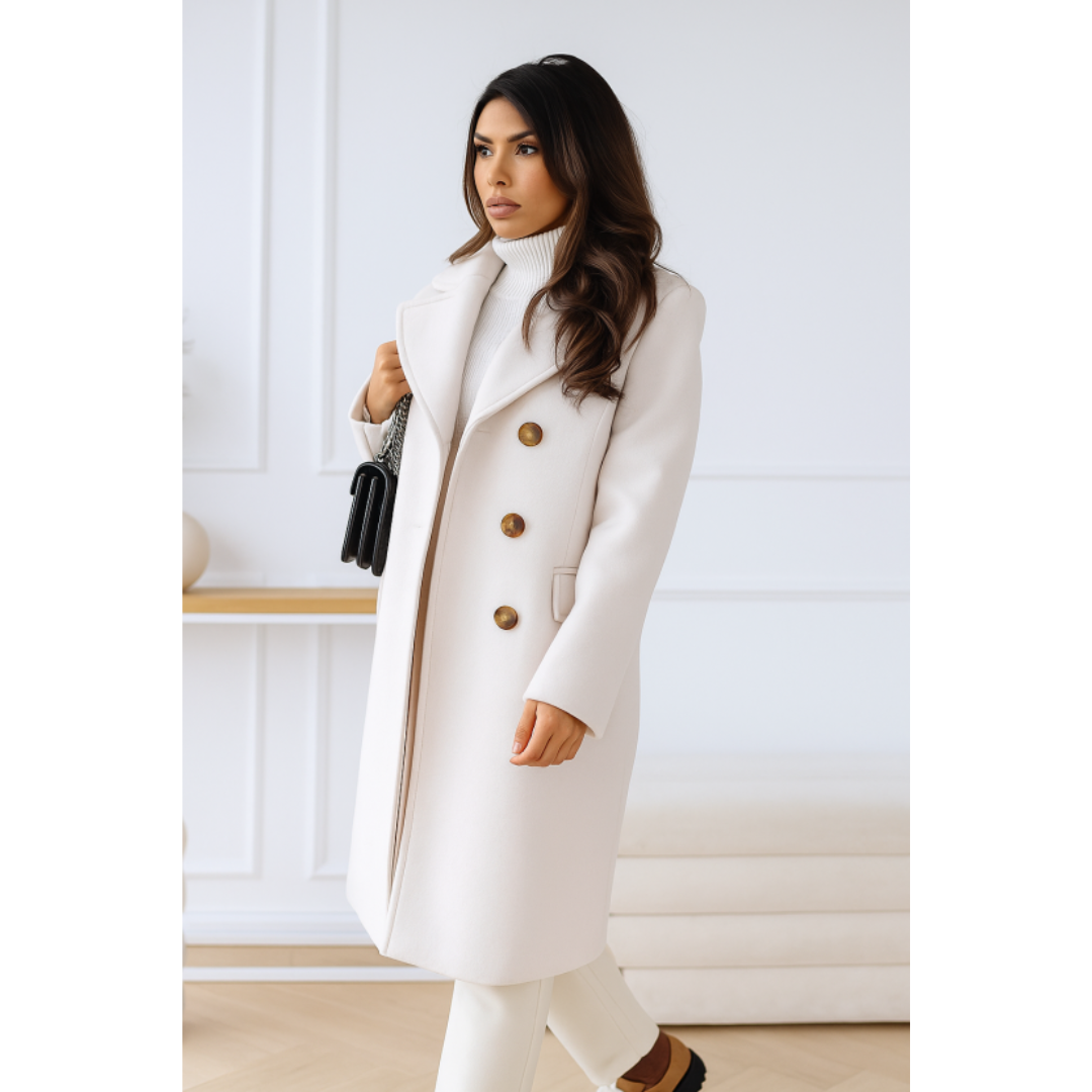 NOUVEAU RICHE Mantel Damen Lang Stilvoll Lockere Passform Wärme Alltagslook Weiß