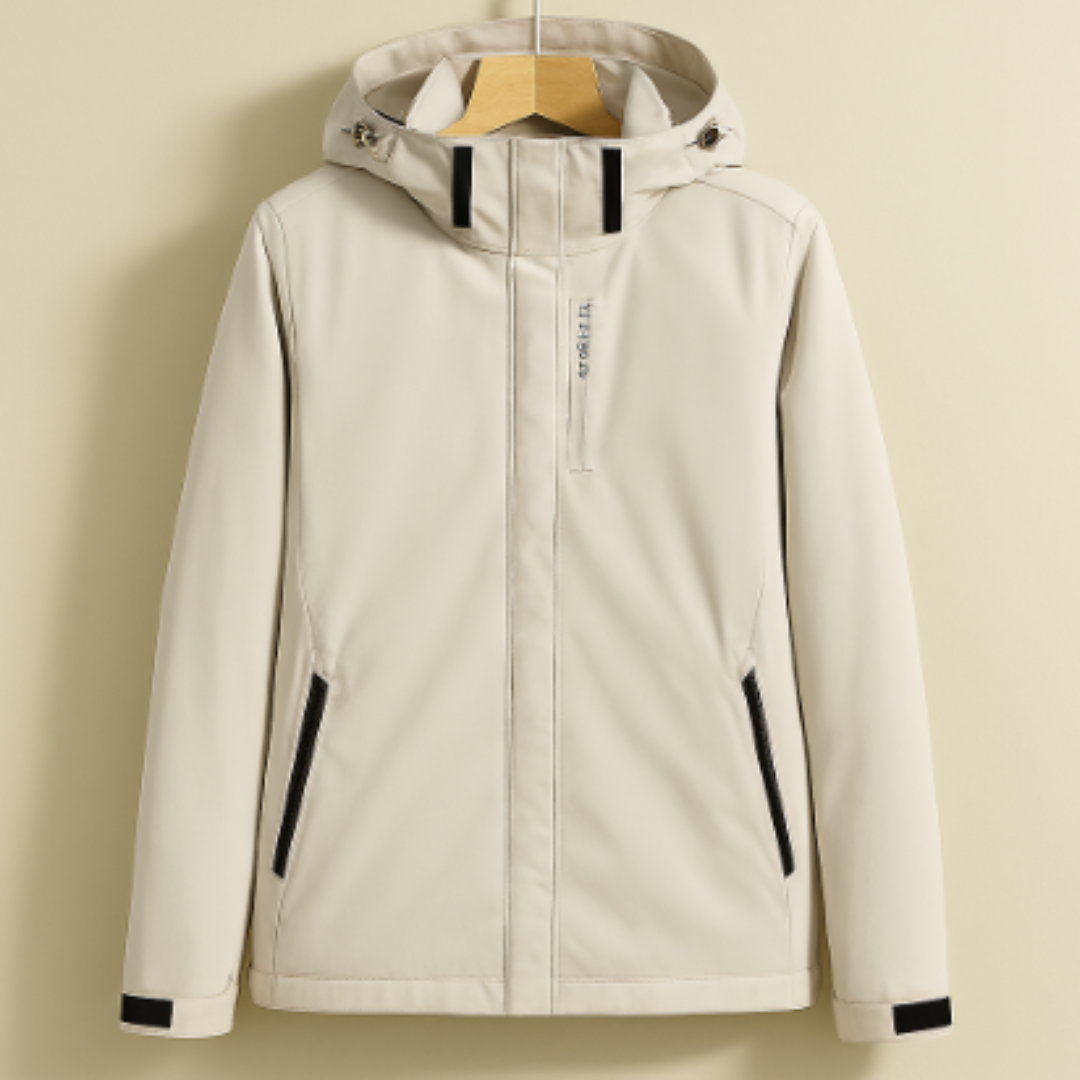 NOUVEAU RICHE Damen Elegante Regenjacke Kapuze Details Funktionalität Weiß