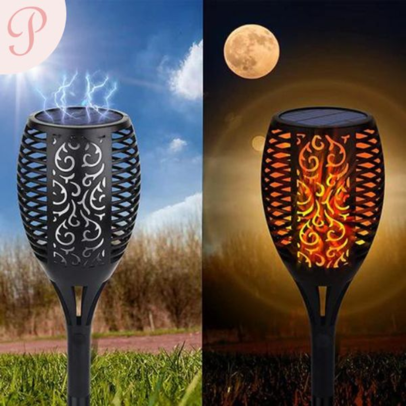 NOUVEAU RICHE LED-Gartenfackeln – Solar-Fackeln mit Flammeneffekt für Garten, Balkon & Einfahrt, Tag/Nacht-Sensor – SolarFlame