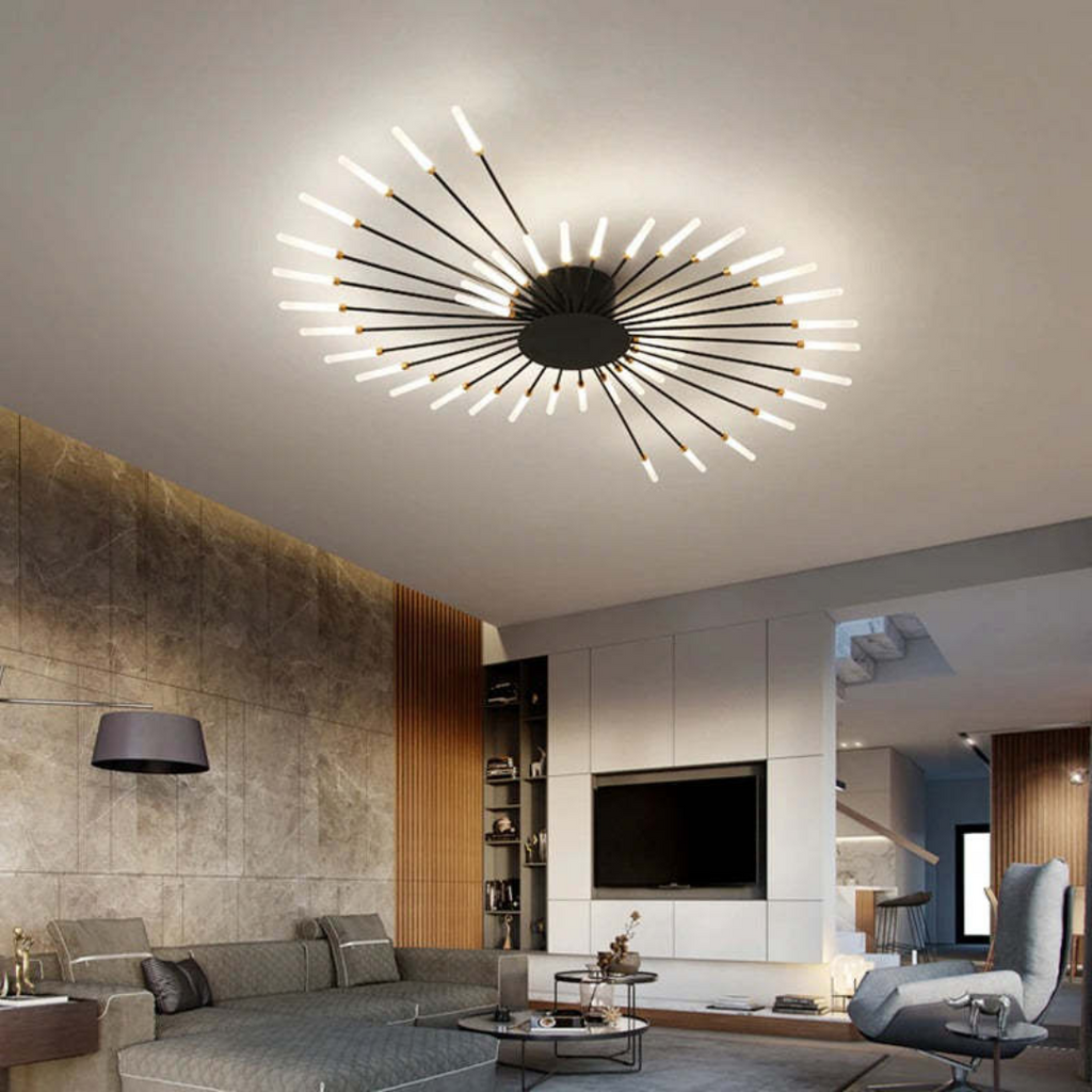 NOUVEAU RICHE Moderne grosse LED-Deckenleuchte – Dimmbare Deckenlampe mit 12 bis 42 Lichtelementen, Metall & Acryl, Gold oder Schwarz – LumenMax