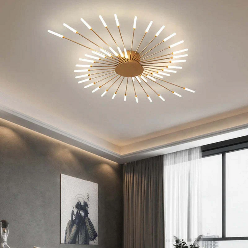 NOUVEAU RICHE Moderne grosse LED-Deckenleuchte – Dimmbare Deckenlampe mit 12 bis 42 Lichtelementen, Metall & Acryl, Gold oder Schwarz – LumenMax