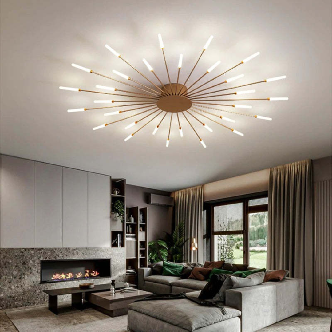 NOUVEAU RICHE Moderne grosse LED-Deckenleuchte – Dimmbare Deckenlampe mit 12 bis 42 Lichtelementen, Metall & Acryl, Gold oder Schwarz – LumenMax