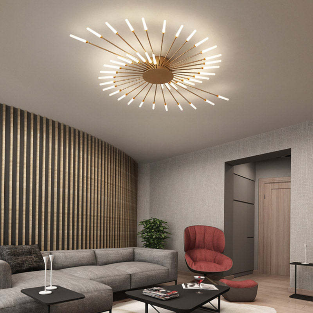 NOUVEAU RICHE Moderne grosse LED-Deckenleuchte – Dimmbare Deckenlampe mit 12 bis 42 Lichtelementen, Metall & Acryl, Gold oder Schwarz – LumenMax