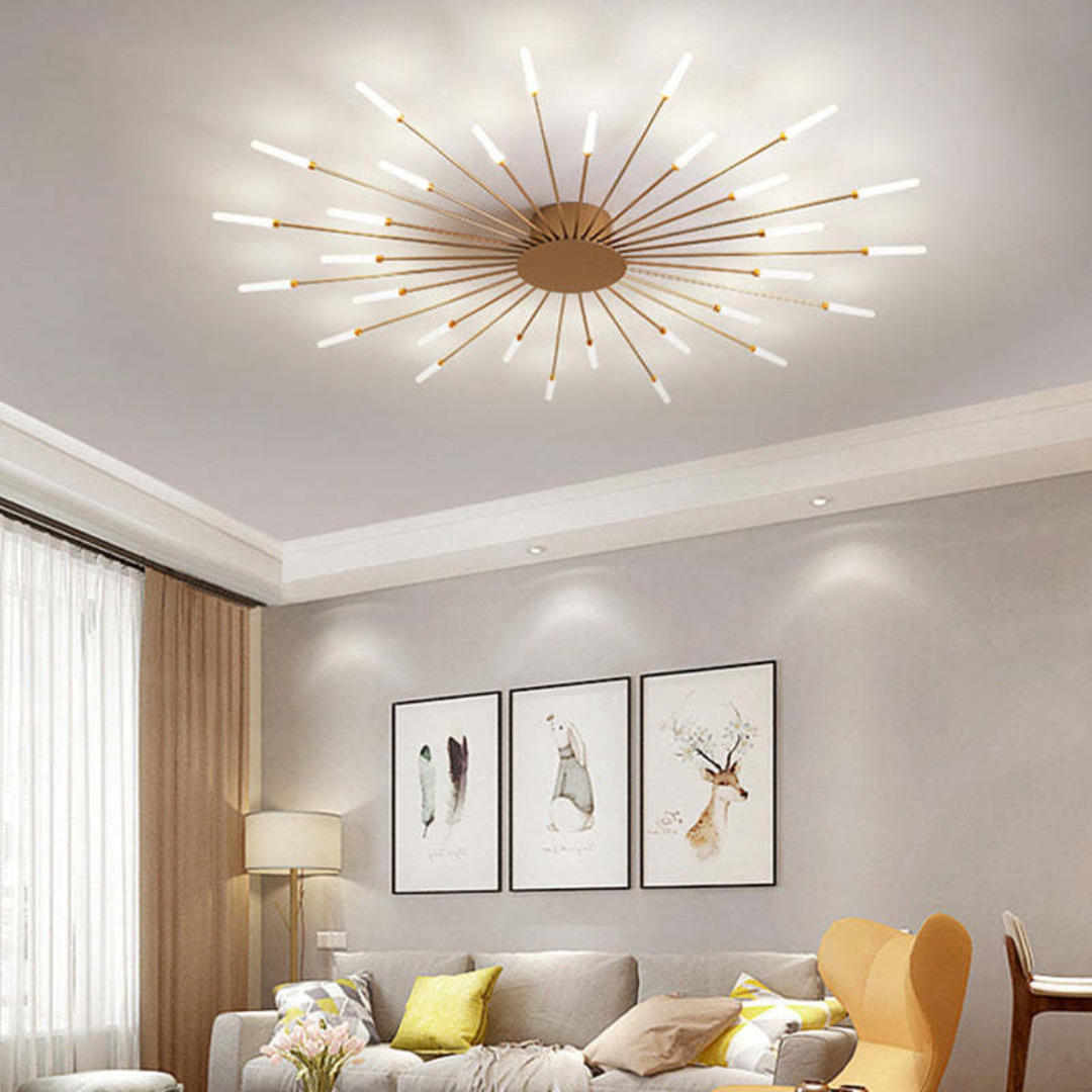 NOUVEAU RICHE Moderne grosse LED-Deckenleuchte – Dimmbare Deckenlampe mit 12 bis 42 Lichtelementen, Metall & Acryl, Gold oder Schwarz – LumenMax
