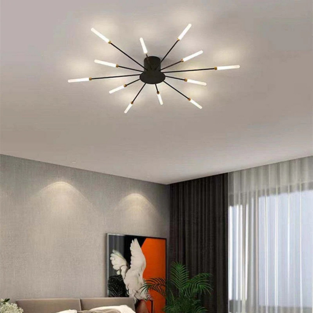 NOUVEAU RICHE Moderne grosse LED-Deckenleuchte – Dimmbare Deckenlampe mit 12 bis 42 Lichtelementen, Metall & Acryl, Gold oder Schwarz – LumenMax Schwarz 12
