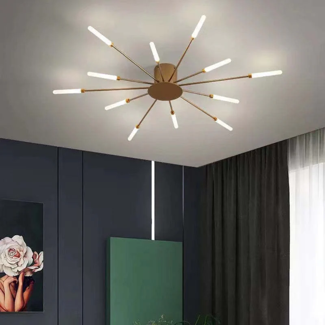 NOUVEAU RICHE Moderne grosse LED-Deckenleuchte – Dimmbare Deckenlampe mit 12 bis 42 Lichtelementen, Metall & Acryl, Gold oder Schwarz – LumenMax Gold 12