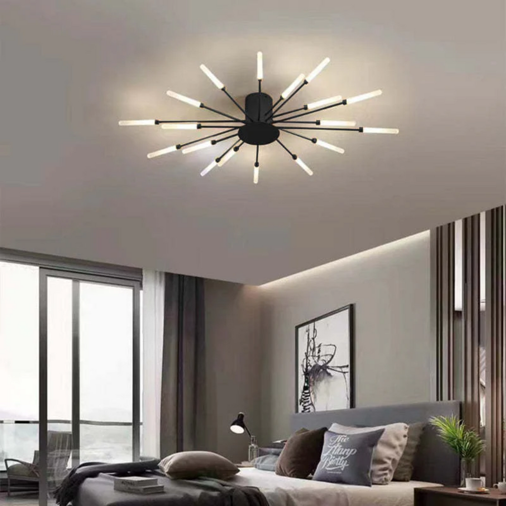 NOUVEAU RICHE Moderne grosse LED-Deckenleuchte – Dimmbare Deckenlampe mit 12 bis 42 Lichtelementen, Metall & Acryl, Gold oder Schwarz – LumenMax Schwarz 18