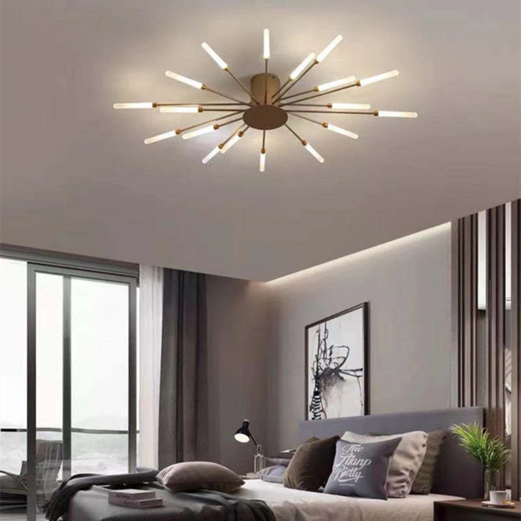 NOUVEAU RICHE Moderne grosse LED-Deckenleuchte – Dimmbare Deckenlampe mit 12 bis 42 Lichtelementen, Metall & Acryl, Gold oder Schwarz – LumenMax Gold 18