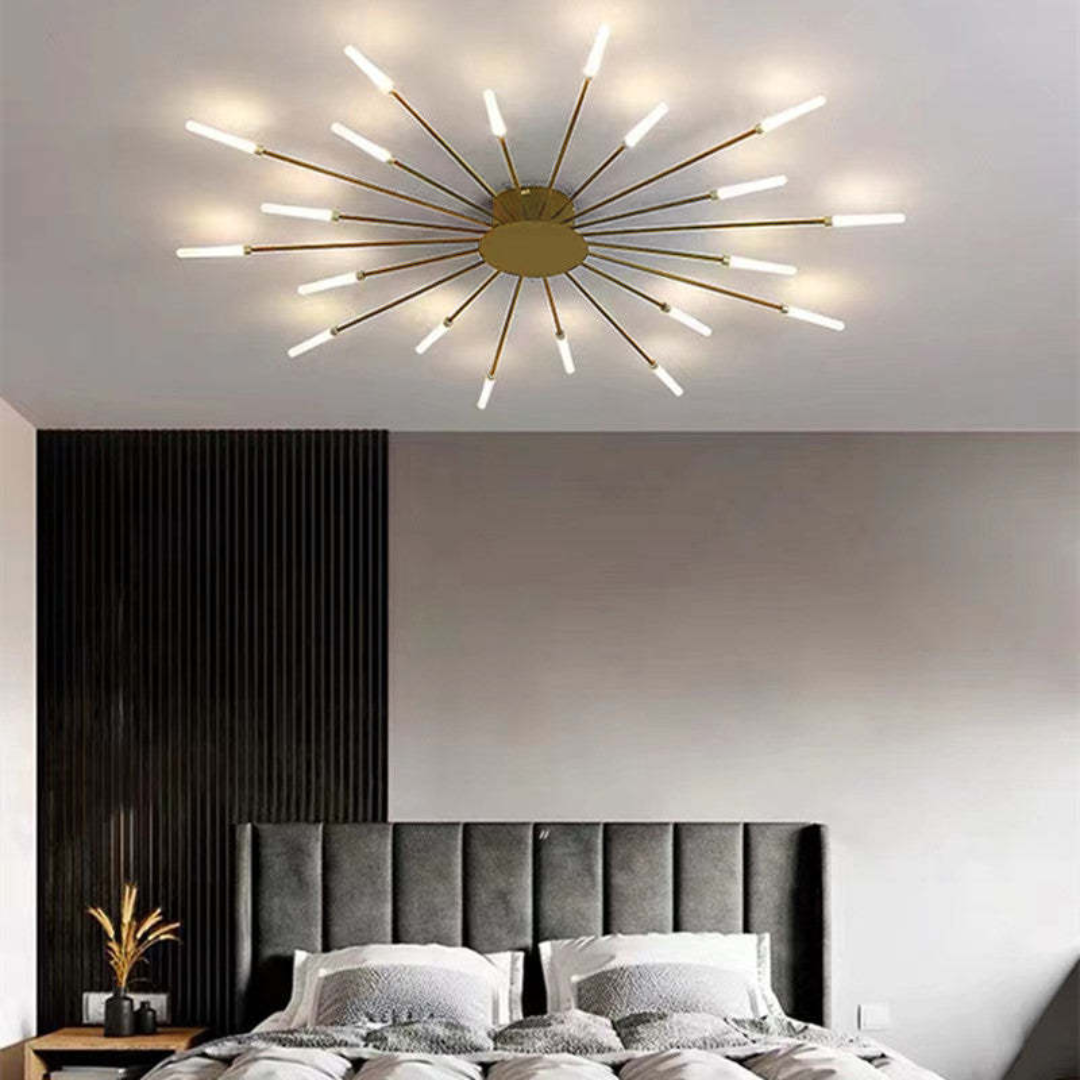 NOUVEAU RICHE Moderne grosse LED-Deckenleuchte – Dimmbare Deckenlampe mit 12 bis 42 Lichtelementen, Metall & Acryl, Gold oder Schwarz – LumenMax Gold 20