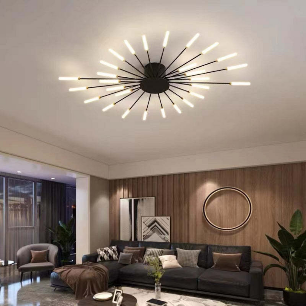 NOUVEAU RICHE Moderne grosse LED-Deckenleuchte – Dimmbare Deckenlampe mit 12 bis 42 Lichtelementen, Metall & Acryl, Gold oder Schwarz – LumenMax Schwarz 28