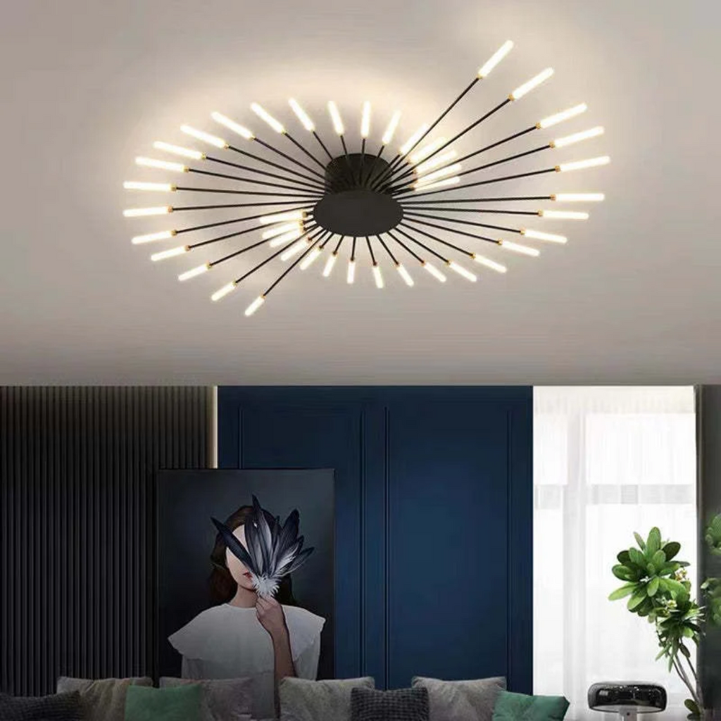 NOUVEAU RICHE Moderne grosse LED-Deckenleuchte – Dimmbare Deckenlampe mit 12 bis 42 Lichtelementen, Metall & Acryl, Gold oder Schwarz – LumenMax Schwarz 42