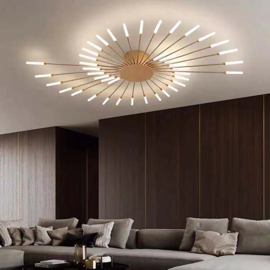 NOUVEAU RICHE Moderne grosse LED-Deckenleuchte – Dimmbare Deckenlampe mit 12 bis 42 Lichtelementen, Metall & Acryl, Gold oder Schwarz – LumenMax Gold 42