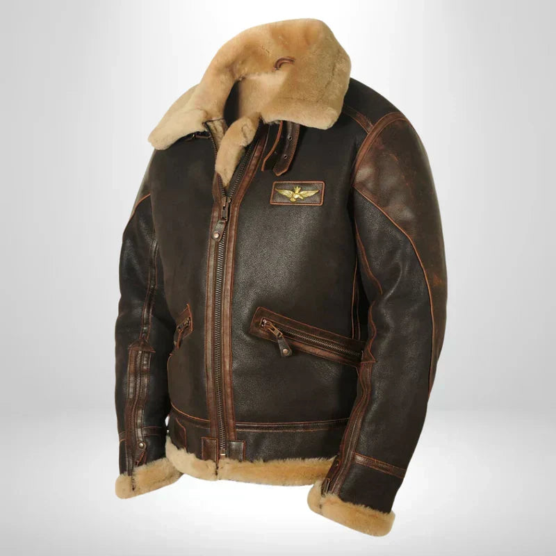 NOUVEAU RICHE Ranches | Exklusive Fliegerjacke mit Fellkragen Braun