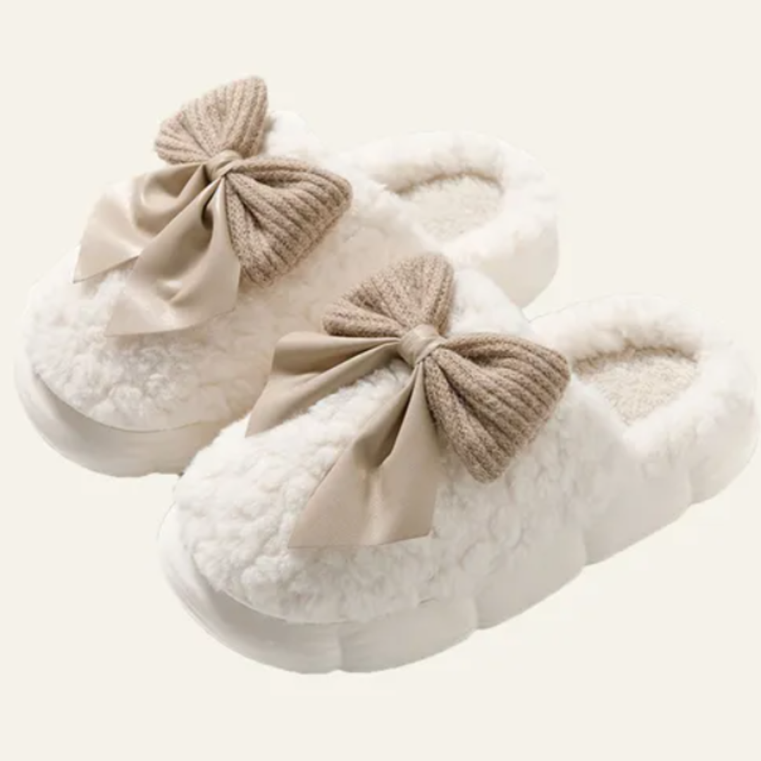 NOUVEAU RICHE Damen-Hausschuhe Weiche Mit Schleifendetail Winter Innenfutter Weiß