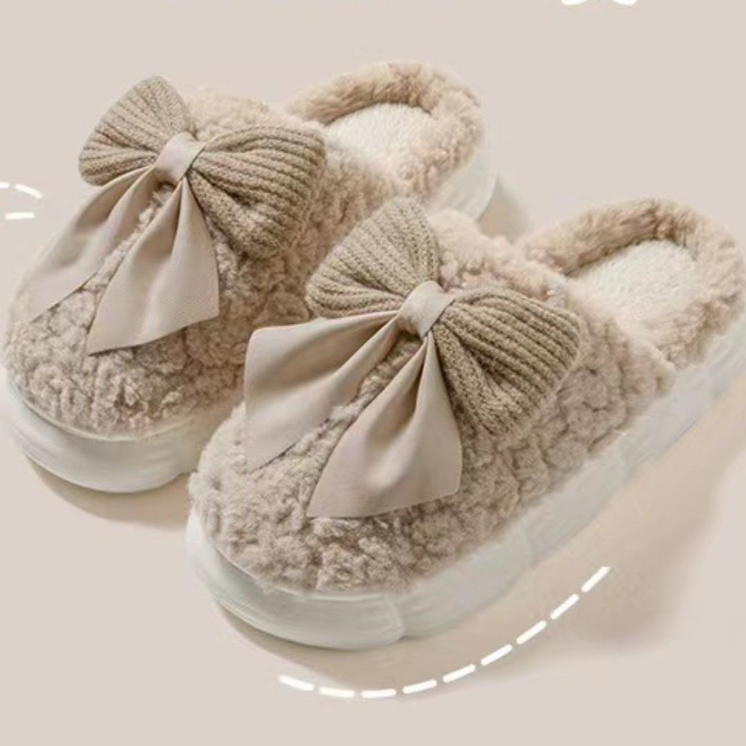 NOUVEAU RICHE Damen-Hausschuhe Weiche Mit Schleifendetail Winter Innenfutter Khaki