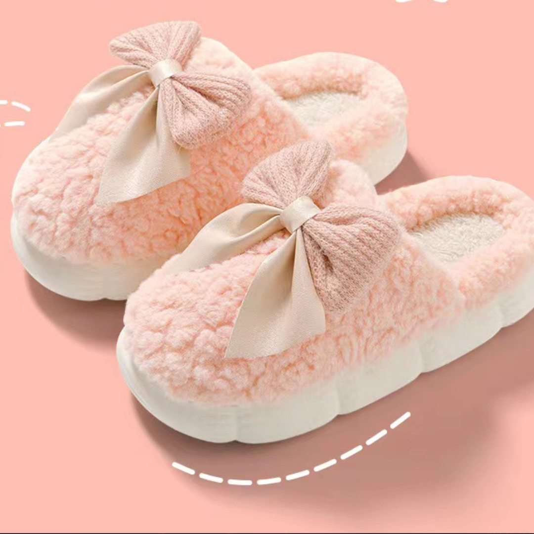 NOUVEAU RICHE Damen-Hausschuhe Weiche Mit Schleifendetail Winter Innenfutter Rosa