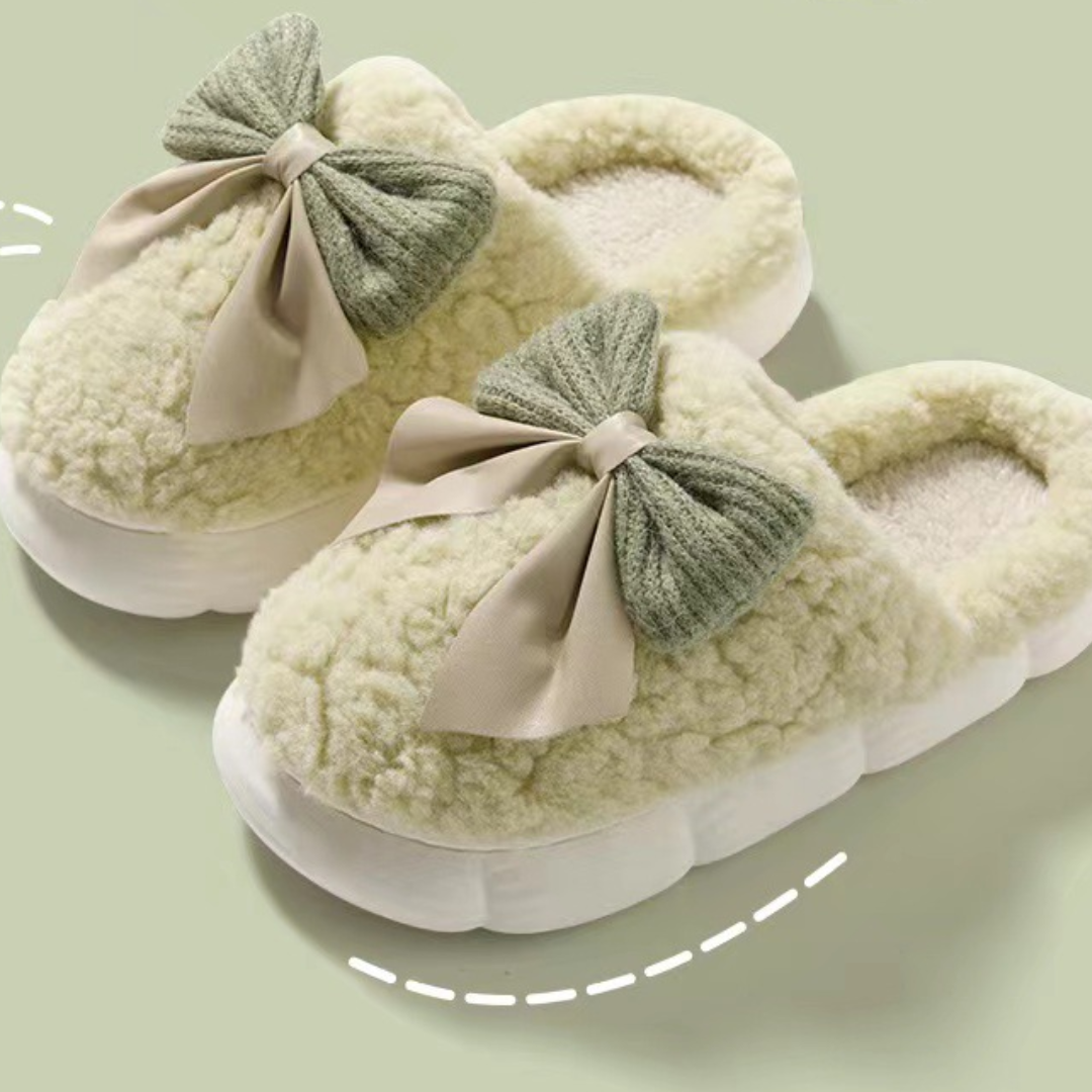NOUVEAU RICHE Damen-Hausschuhe Weiche Mit Schleifendetail Winter Innenfutter Grün