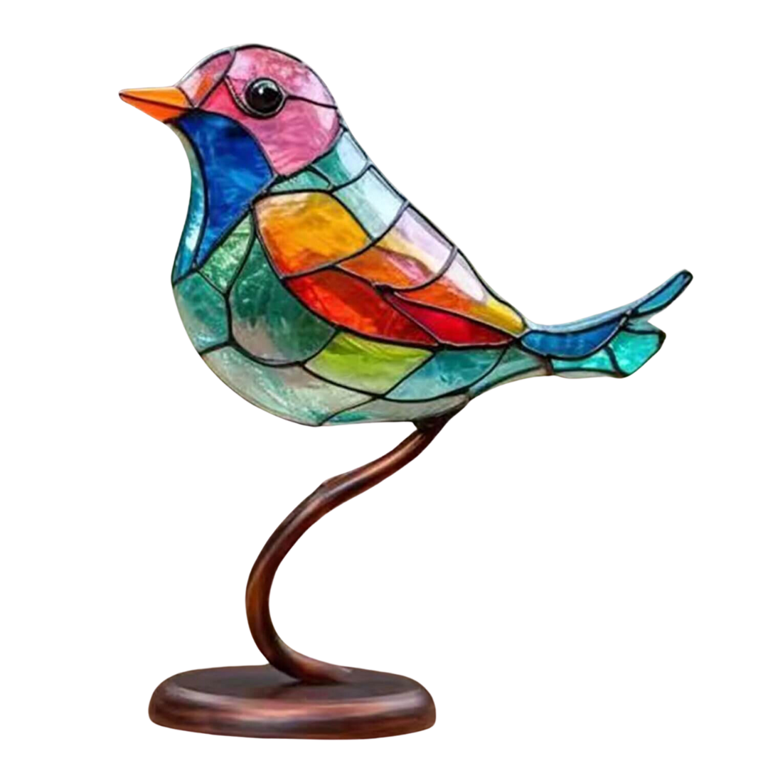 NOUVEAU RICHE Bunte Vögel auf Ast Dekoskulptur – Handgefertigte Vogel Dekofiguren für Regal & Fensterbank, 5 Varianten – ColorBirds Selbstvertrauen