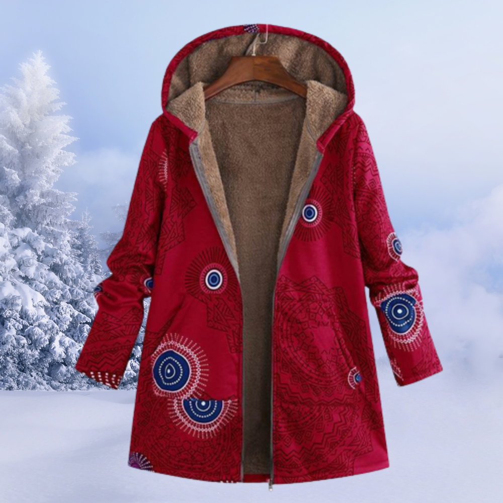 NOUVEAU RICHE Flōre | Damen Jacke - Gemütliche Kapuzenjacke, Bequem & Modern für den Winter Rot