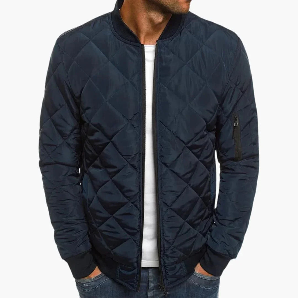 NOUVEAU RICHE Bomberjacke Herren Rautenmuster Warm Gefüttert Herbst Winter Marineblau