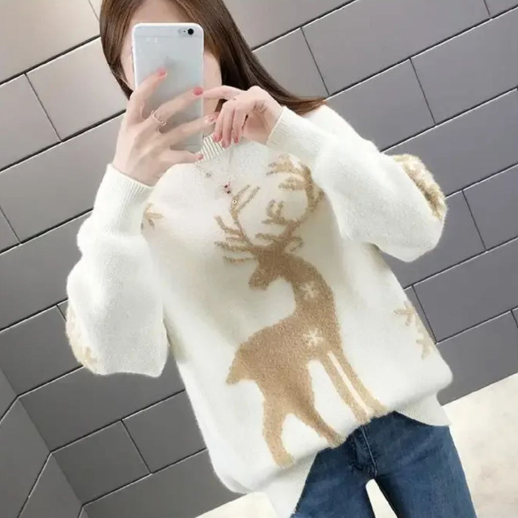 NOUVEAU RICHE Weihnachtspullover Damen – Lockerer Pullover mit festlichem Weihnachtsprint, 3 Farben, S–3XL, Gemütlich & Stylisch – Amore
