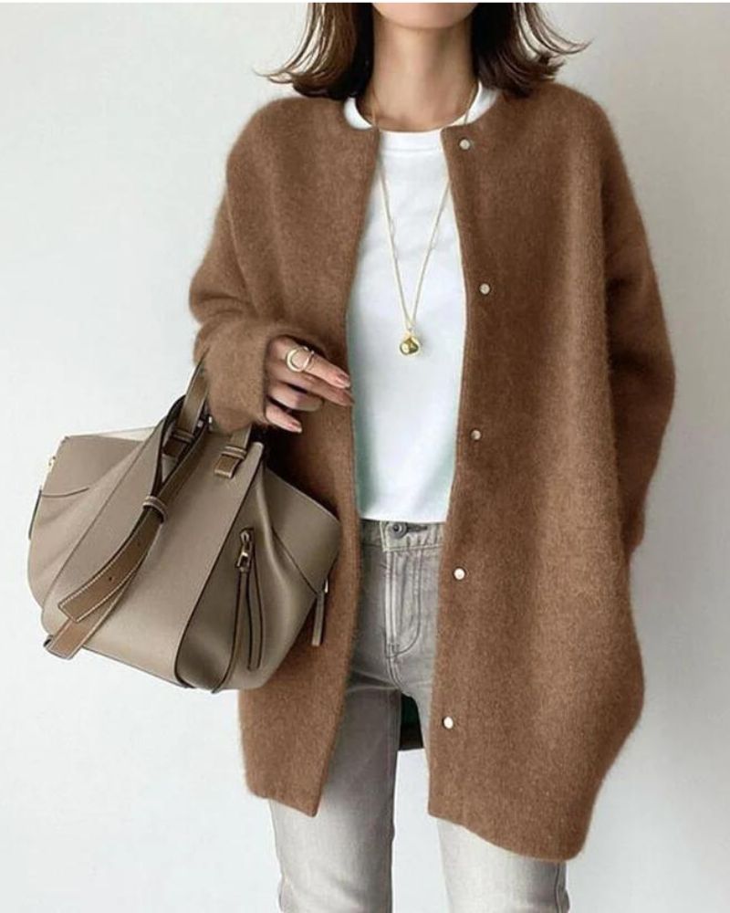 NOUVEAU RICHE Cozy Knit Cardigan for Women - Stylish and Comfortable Layering Piece for Fall and Winter Fashion Braun Einheitsgröße