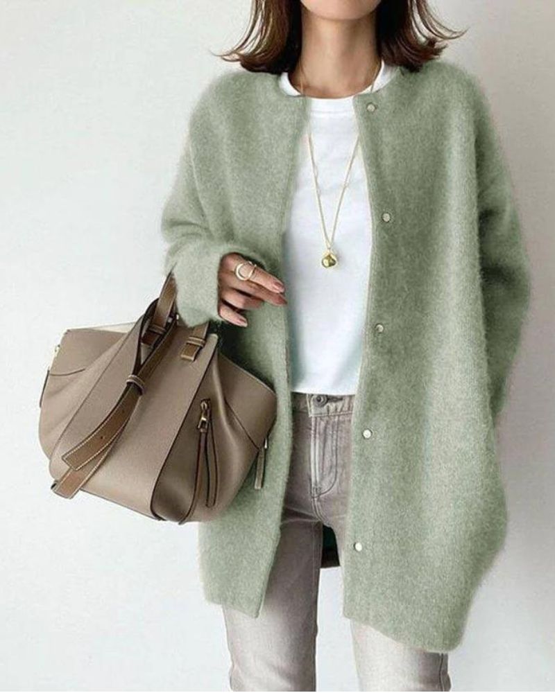 NOUVEAU RICHE Cozy Knit Cardigan for Women - Stylish and Comfortable Layering Piece for Fall and Winter Fashion Grün Einheitsgröße