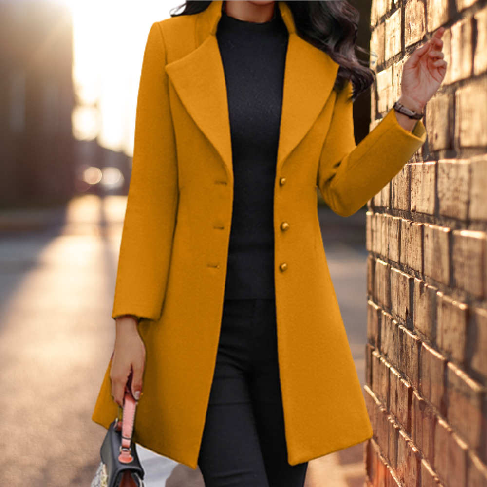 NOUVEAU RICHE Langer Mantel Aus Polyester Unifarbig Allround Für Herbst - Winterjacke - Wintermäntel Damen
