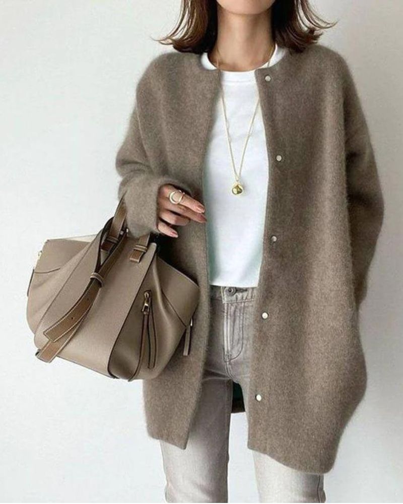 NOUVEAU RICHE Cozy Knit Cardigan for Women - Stylish and Comfortable Layering Piece for Fall and Winter Fashion Dunkle Borne Einheitsgröße