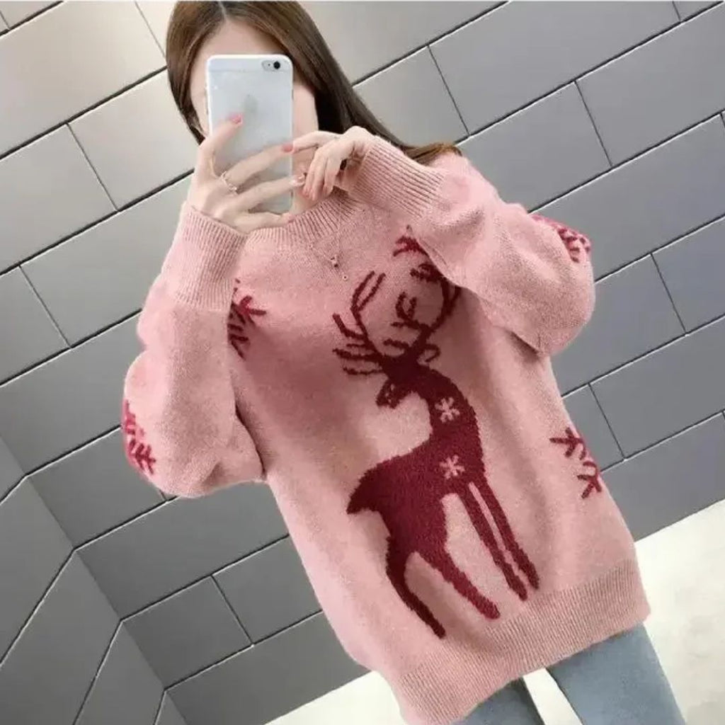 NOUVEAU RICHE Weihnachtspullover Damen – Lockerer Pullover mit festlichem Weihnachtsprint, 3 Farben, S–3XL, Gemütlich & Stylisch – Amore