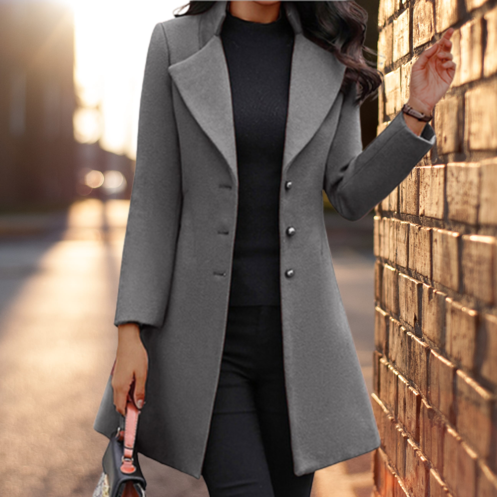 NOUVEAU RICHE Langer Mantel Aus Polyester Unifarbig Allround Für Herbst - Winterjacke - Wintermäntel Damen
