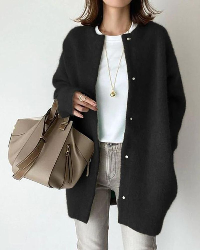 NOUVEAU RICHE Cozy Knit Cardigan for Women - Stylish and Comfortable Layering Piece for Fall and Winter Fashion Schwarz Einheitsgröße