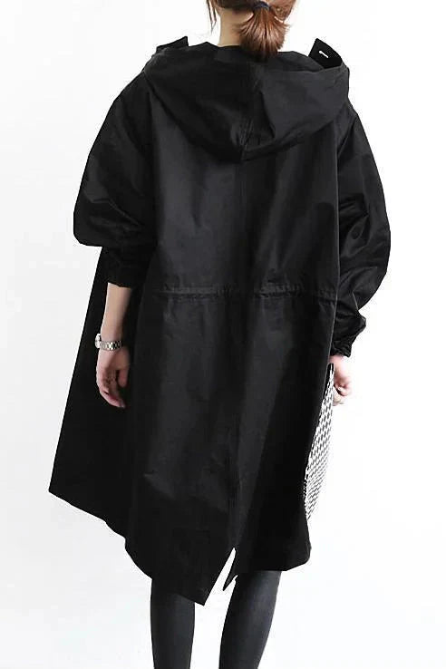 NOUVEAU RICHE Regenmantel Damen Wasserabweisend Oversize Kapuze Kordelzug