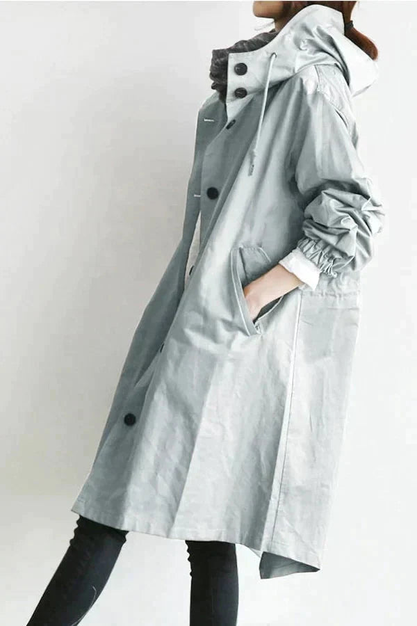 NOUVEAU RICHE Regenmantel Damen Wasserabweisend Oversize Kapuze Kordelzug