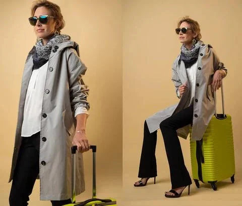 NOUVEAU RICHE Regenmantel Damen Wasserabweisend Oversize Kapuze Kordelzug