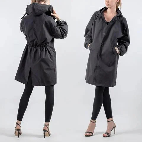 NOUVEAU RICHE Regenmantel Damen Wasserabweisend Oversize Kapuze Kordelzug