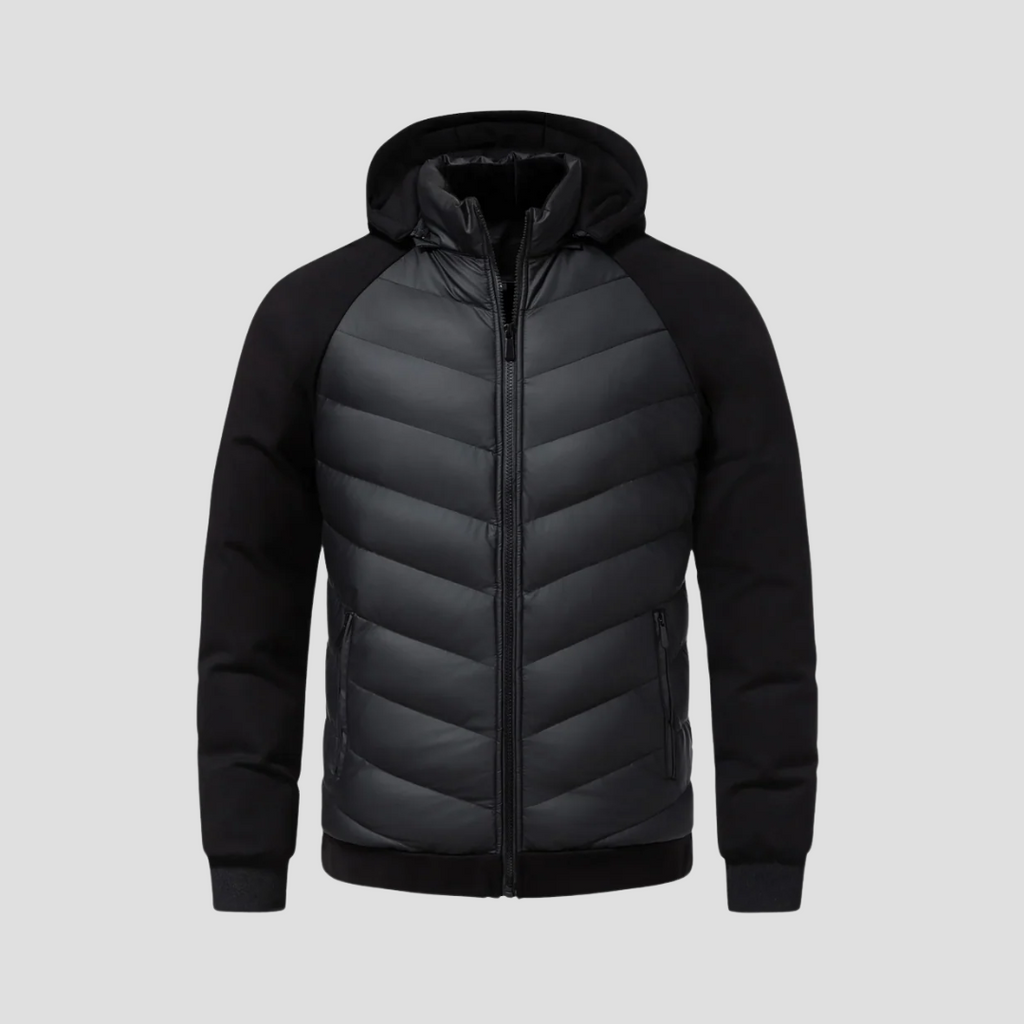 NOUVEAU RICHE Steppjacke Urban Kontrastpaneel Fleece Innenfutter Wärme Schwarz