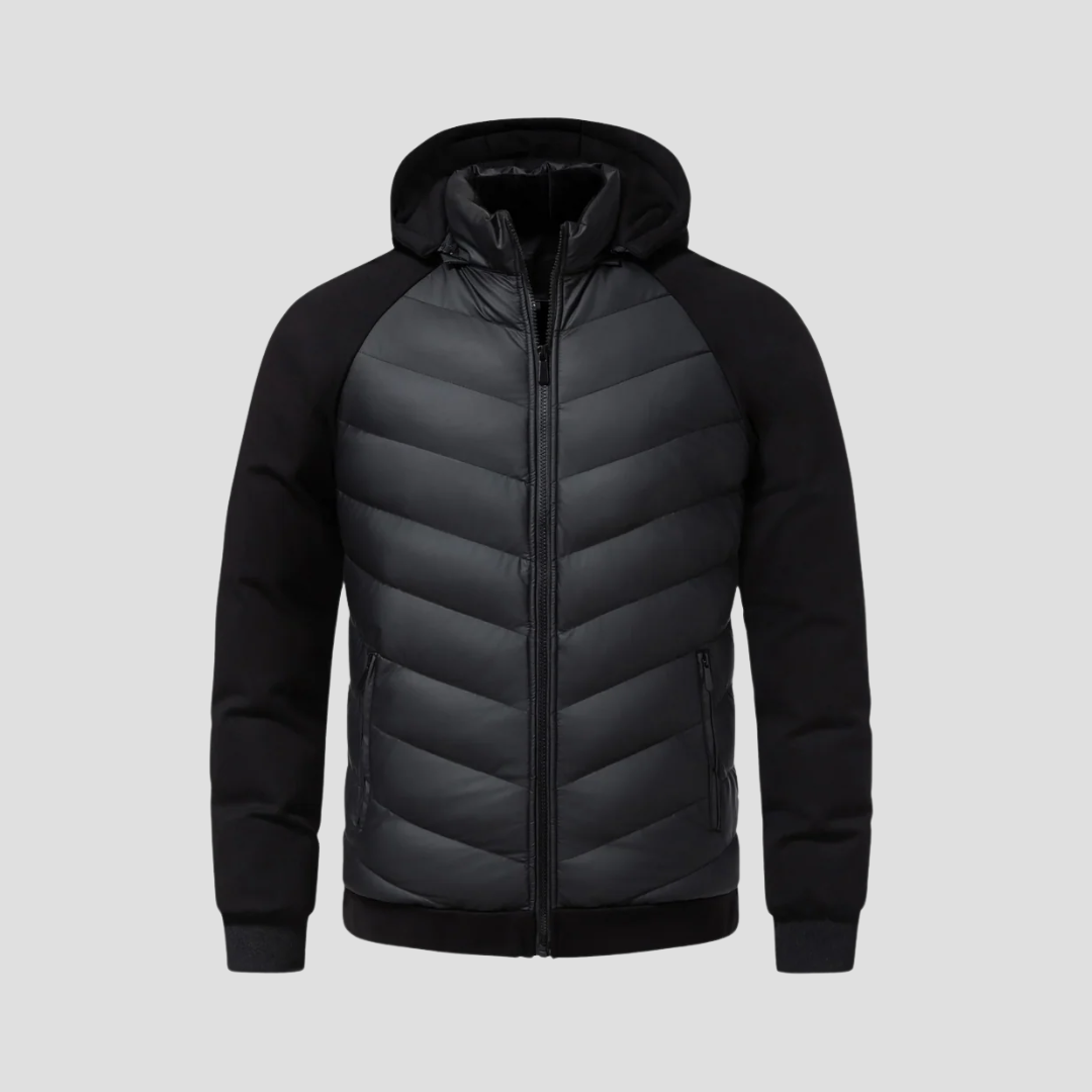 NOUVEAU RICHE Steppjacke Urban Kontrastpaneel Fleece Innenfutter Wärme Schwarz