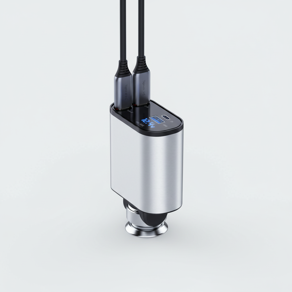 NOUVEAU RICHE Faltbares Autoladegerät – Kfz-Ladegerät mit 2 Kabeln, USB-C und iPhone, 80 cm, für Samsung, iPhone & Huawei – PowerCharge 2 iPhones