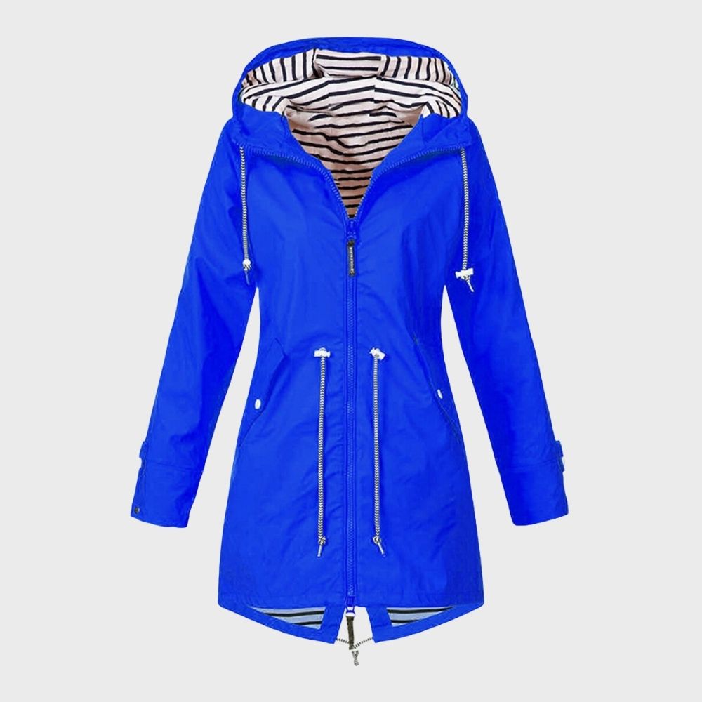 NOUVEAU RICHE Damen Lange Regenjacke Wasserdicht Mit Kapuze Alltagskomfort Blau