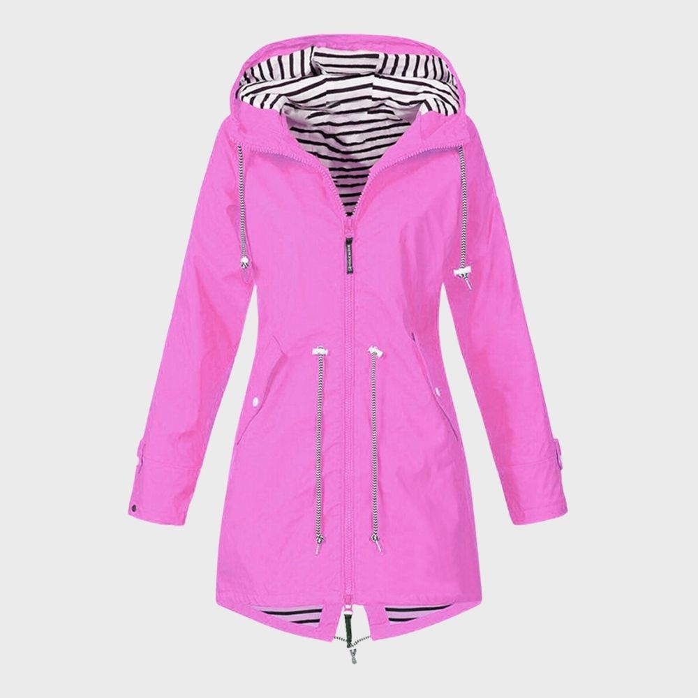 NOUVEAU RICHE Damen Lange Regenjacke Wasserdicht Mit Kapuze Alltagskomfort Rosa