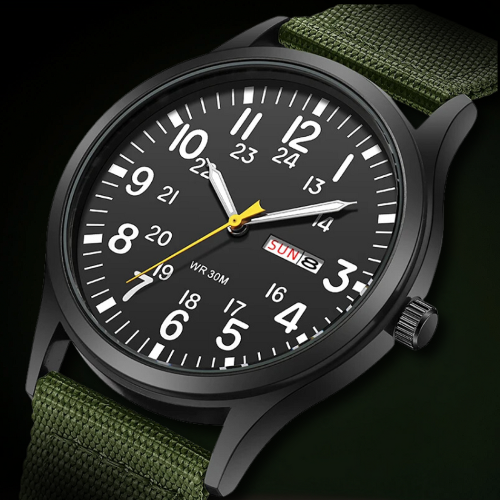 NOUVEAU RICHE Outdoor Herrenuhr – Analoge Sportuhr 100 m wasserdicht, Saphirglas & Quarzwerk, Leuchtzeiger, 4 Farben – Ranches