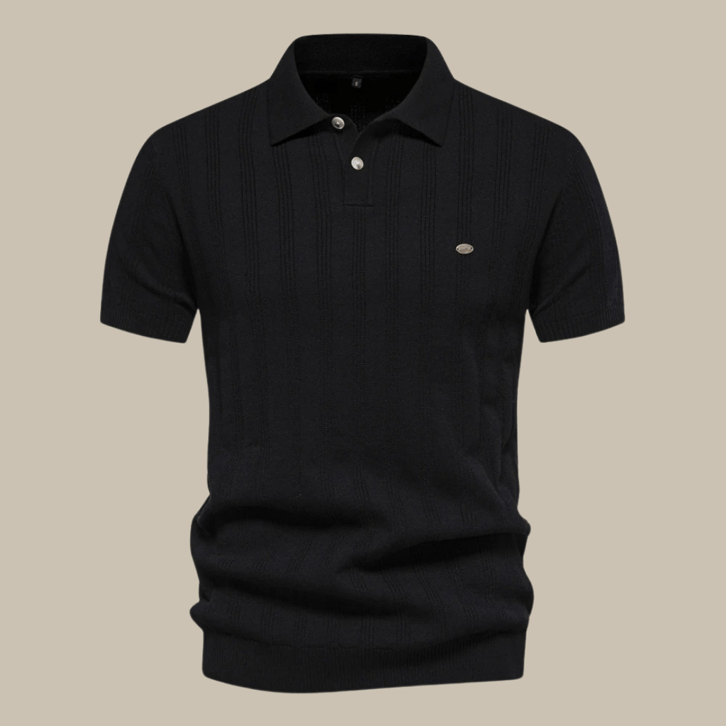 NOUVEAU RICHE Dolce | Herren Strick-Polo – Klassische Knopfleiste, Feinstrick-Gewebe & Exklusiver Look Schwarz
