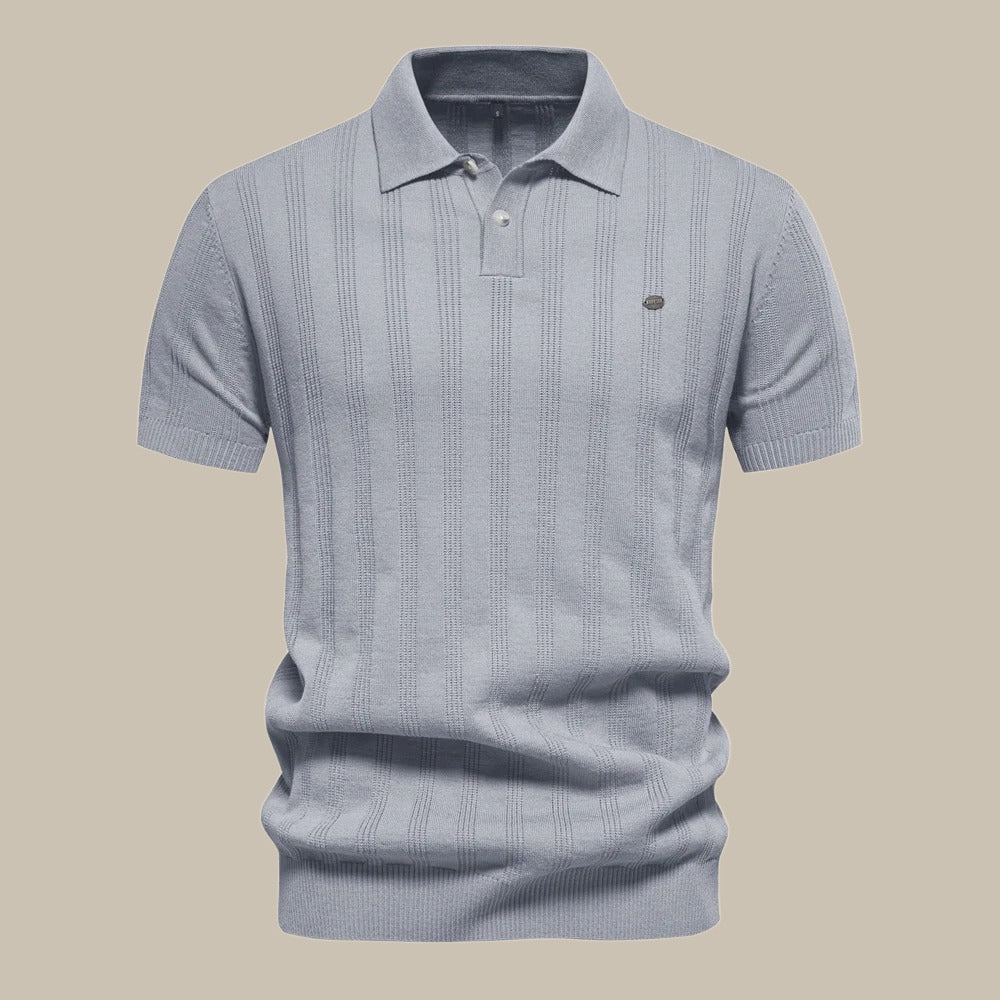 NOUVEAU RICHE Dolce | Herren Strick-Polo – Klassische Knopfleiste, Feinstrick-Gewebe & Exklusiver Look Grau