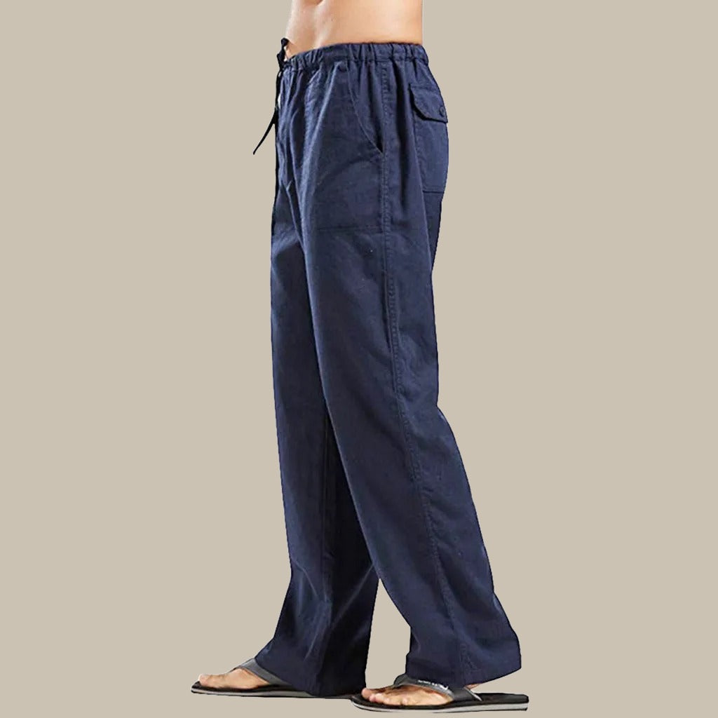 NOUVEAU RICHE Lockere Lange Herrenhose Sommer Leichter Stoff Freizeit Dunkelblau