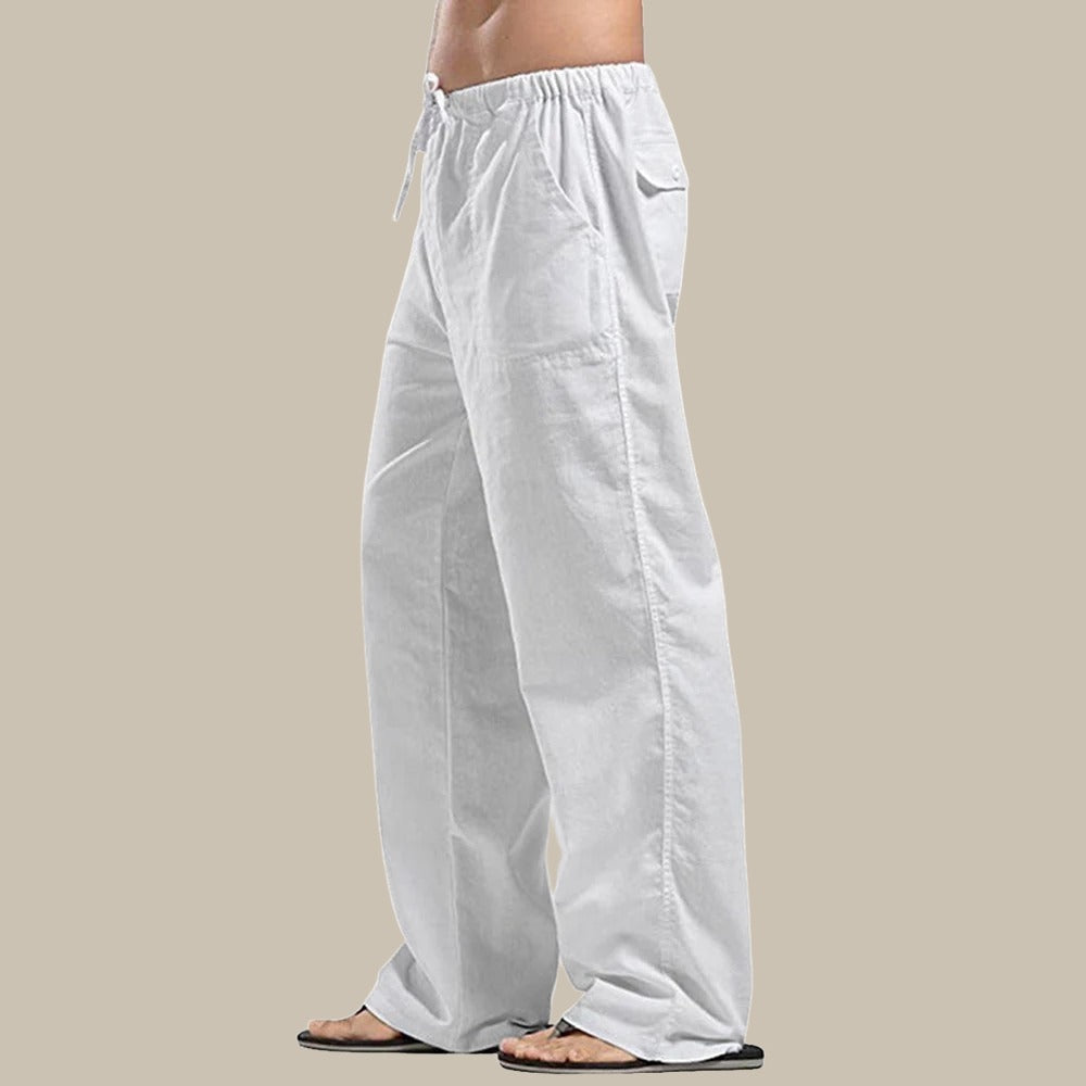 NOUVEAU RICHE Lockere Lange Herrenhose Sommer Leichter Stoff Freizeit Weiß