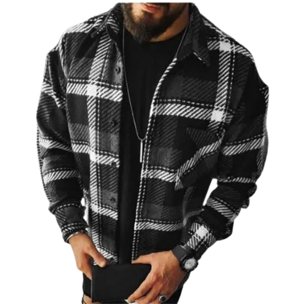 NOUVEAU RICHE Kariertes Flanell Winterhemd Herren Warm Für Kalte Tage Anthrazitgraues Winter-Overshirt