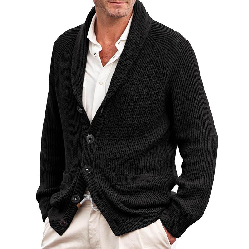 NOUVEAU RICHE Vintage Strickjacke Für Herren Mit Knopfleiste Und Komfort Schwarz