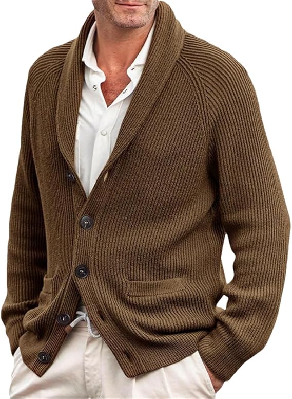 NOUVEAU RICHE Vintage Strickjacke Für Herren Mit Knopfleiste Und Komfort Braun