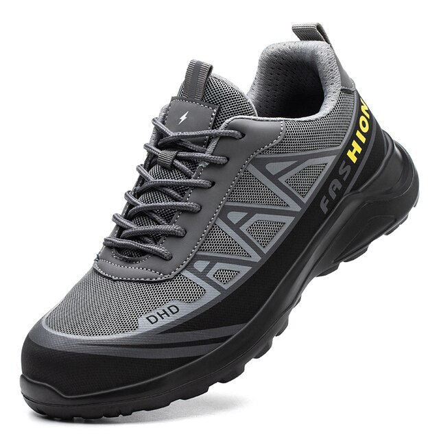 NOUVEAU RICHE Breite Sicherheitsschuhe für Herren – S3 Arbeitsschuhe mit extra breiter Stahlkappe, wasserabweisend, rutschfest – MaxGuard S3 Grau Schwarz